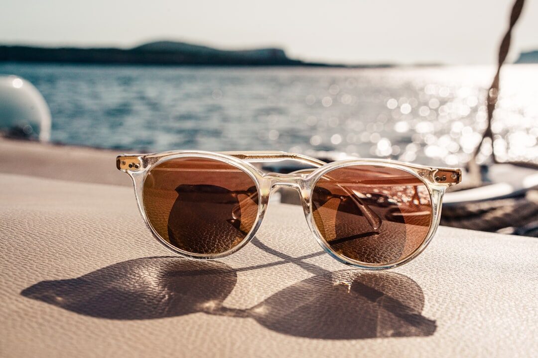 Polarized luxury sunglasses in warm sunlight